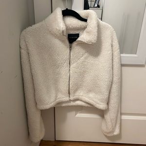 Women’s White Fuzzy Zip Up